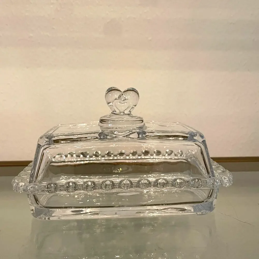 NEW Valentine Clear Glass Covered Butter Dish with Heart Handle